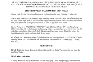 Quyết định 586/QĐ-UBND năm 2011 chức năng nhiệm vụ Phòng Kiểm soát TTHC