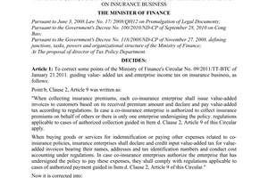 Decision No. 624/QD-BTC correcting the Ministry of Finance's Circular No. 09