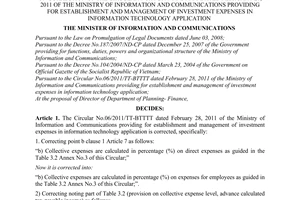 Decision No. 376/QD-BTTTT on correction of the Circular No.06/2011/TT-BTTTT