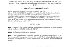 Quyết định 1316/QĐ-UBND phê duyệt Đề án Bảo vệ chăm sóc phát triển trẻ em