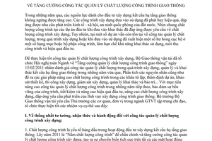 Chỉ thị 02/CT-BGTVT năm 2011 tăng cường công tác quản lý chất lượng công trình