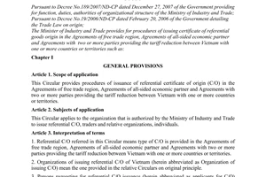 Circular No. 06/2011/TT-BCT provides for procedures of issuing certificate