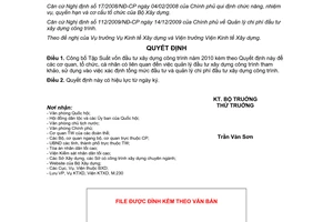 Quyết định 295/QĐ-BXD công bố Tập Suất vốn đầu tư xây dựng công trình