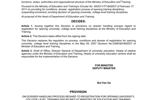 Desision No. 1146/QD-BGDDT issuing provision on dossier handling process regard