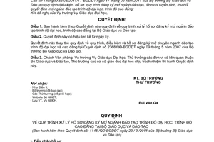 Quyết định 1146/QĐ-BGDĐT quy trình xử lý hồ sơ đăng ký mở