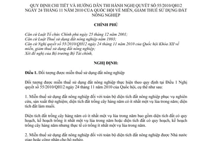 Nghị định 20/2011/NĐ-CP hướng dẫn Nghị quyết 55/2010/QH12  thuế sử dụng đất nông