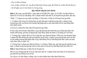 Quyết định 09-QĐ/TW bổ sung Điều 7, Quy định  94-QĐ/TW