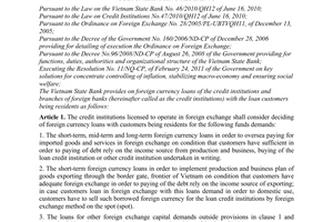 Circular No. 07/2011/TT-NHNN providing on foreign currency loans of the credit
