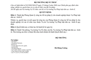 Quyết định 373/QĐ-BTP  thành lập Phòng Quản lý công tác hỗ trợ pháp lý