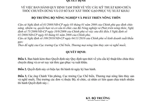 Quyết định 560/QĐ-BNN-CB  tạm thời yêu cầu kỹ thuật kho chứa