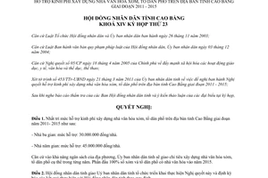 Nghị quyết 11/2011/NQ-HĐND hỗ trợ kinh phí xây dựng nhà văn hóa xóm tổ Cao Bằng