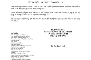 Thông báo hiệu lực phát triển hợp tác và đối tác toàn diện Việt Nam - U-crai-na