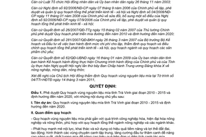 Quyết định 436/QĐ-UBND 2011 phê duyệt quy hoạch vùng nguyên liệu mía Trà Vinh