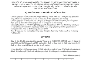Thông tư 08/2011/TT-BTNMT sửa đổi Thông tư 30/2009/TT-BTNMT