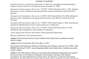 Circular No. 12/2011/TT-BGDĐT promulgating middle school high school combined secondary school’s charter