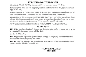 Quyết định 03/2011/QĐ-UBND chức năng nhiệm vụ quyền hạn Sở Giao Thông Hòa Bình