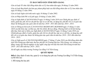 Quyết định 10/2011/QĐ-UBND quản lý và sử dụng học phí Cao đẳng Y tế Tiền Giang