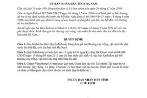 Quyết định 09/2011/QĐ-UBND đơn giá bồi thường cây trồng vật nuôi