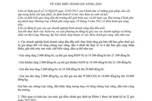 Thông báo 33/BTC-QLG điều hành giá xăng, dầu