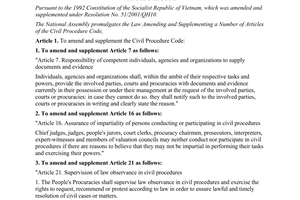 Law No. 65/2011/QH12 amending and supplementing a number of articles of the civi
