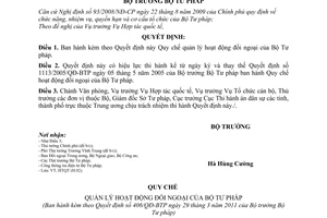 Quyết định 406/QĐ-BTP Quy chế quản lý hoạt động đối ngoại