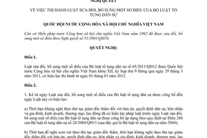 Nghị quyết 60/2011/QH12 thi hành thi hành Luật Tố tụng dân sự sửa đổi