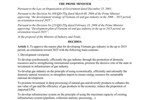 Decision No. 459/QD-TTg approving master plan of development of Vietnam gas