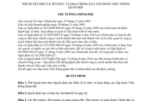 Quyết định 466/QĐ-TTg  phê duyệt Điều lệ tổ chức và hoạt động