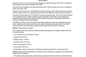 Circular No. 04/2011/TT-BKHDT regulation of basic statistical reporting regime