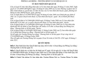 Quyết định 06/2011/QĐ-UBND Quy chế tổ chức và hoạt động Phòng Lao động