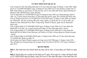 Quyết định 11/2011/QĐ-UBND Quy chế tổ chức và hoạt động Thanh tra quận 10
