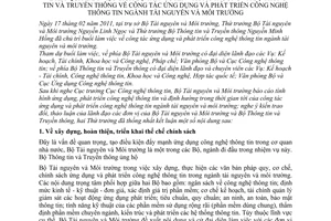 Thông báo 60/TB-BTNMT-BTTTT kết quả làm việc về công tác ứng dụng