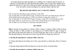 Thông tư 08/2011/TT-BTTTT sửa đổi thông tư 37/2009/TT-BTTTT
