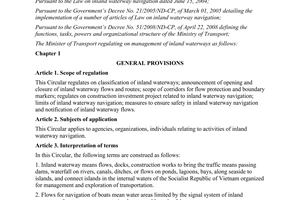 Circular No. 23/2011/TT-BGTVT regulating on management of inland waterways