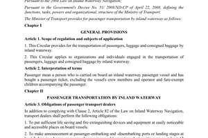 Circular No. 20/2011/TT-BGTVT of March 31, 2011, providing for passenger