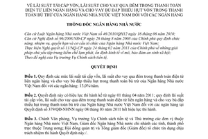 Quyết định 692/QĐ-NHNN lãi suất tái cấp vốn, cho vay qua đêm