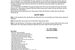 Quyết định 476/QĐ-TTg Điều lệ tổ chức và hoạt động Tổng công ty Hàng hải