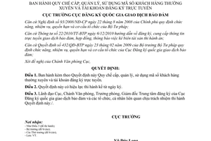 Quyết định 22/QĐ-CĐKGDBĐ năm 2011 cấp sử dụng mã số và tài khoản đăng ký