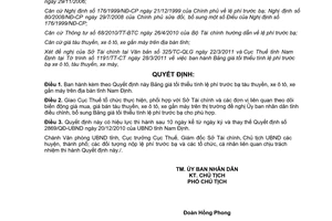 Quyết định 06/2011/QĐ-UBND bảng giá tối thiểu tính lệ phí trước bạ tàu thuyền