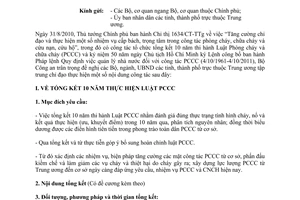 Công văn 516/BCA-C61 hướng dẫn tổng kết 10 năm thực hiện Luật Phòng cháy chữa