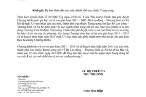 Công văn 637/LĐTBXH-BVCSTE  xây dựng kế hoạch triển khai Quyết định 267/QĐ-TTg