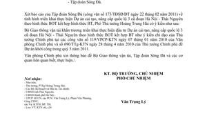 Công văn 1427/VPCP-KTN thực hiện đầu tư Dự án nâng cấp, cải tạo quốc lộ 3 cũ