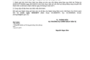 Công văn 1962/NHNN-CSTT tình hình huy động cho vay vốn bằng vàng