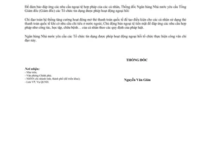 Công văn 2033/NHNN-QLNH mua bán ngoại tệ và quyền sở hữu vàng, ngoại tệ