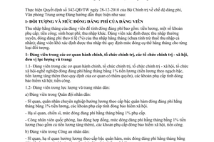Công văn 141-CV/VPTW/nb hướng dẫn thực hiện Quyết định 342-QĐ/TW chế độ đảng phí