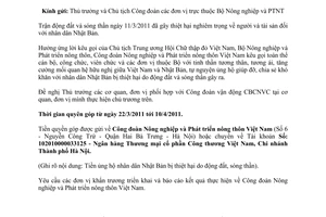 Công văn 758/BNN-CDNN quyên góp ủng hộ nhân dân Nhật Bản bị thiệt hại