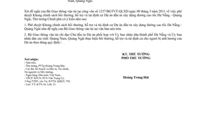 Công văn 442/TTG-KTN phê duyệt Khung chính sách bồi thường hỗ trợ tái định cư