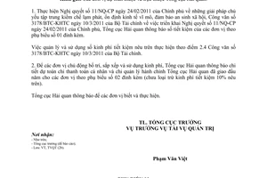 Công văn 1250/TCHQ-TVQT  thực hiện tiết kiệm thêm 10%