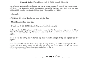 Công văn 854/LĐTBXH-KHTC đăng ký tài khoản tiền gửi tại Kho bạc nhà nước