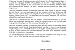 Công văn 1637/NHNN-CSTT giải pháp thực hiện Nghị quyết 11/NQ-CP